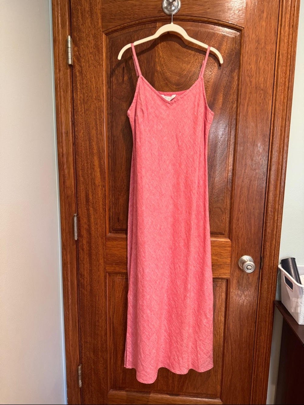 Garnet Hill Poppy Rose Linen Slip Dress with Thin Straps